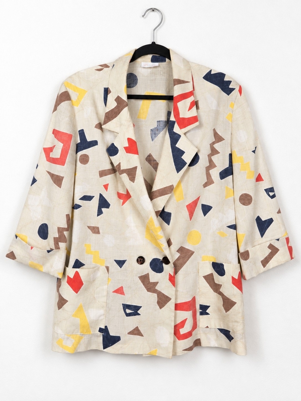 Vintage 80s Cos Cob XL Memphis Geometric Abstract Oversized Linen Blazer Jacket